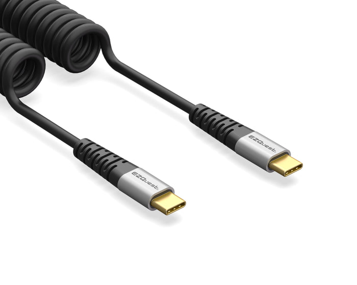 EZQuest DuraGuard Coiled USB-C Charge & Sync 100W Cable