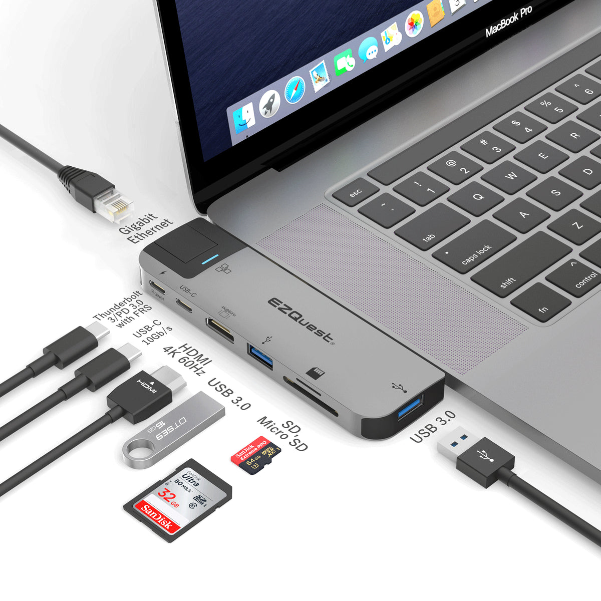 USB-C Multimedia Hub Adapter 8 Ports with 4K 60Hz and Power Delivery 3.0