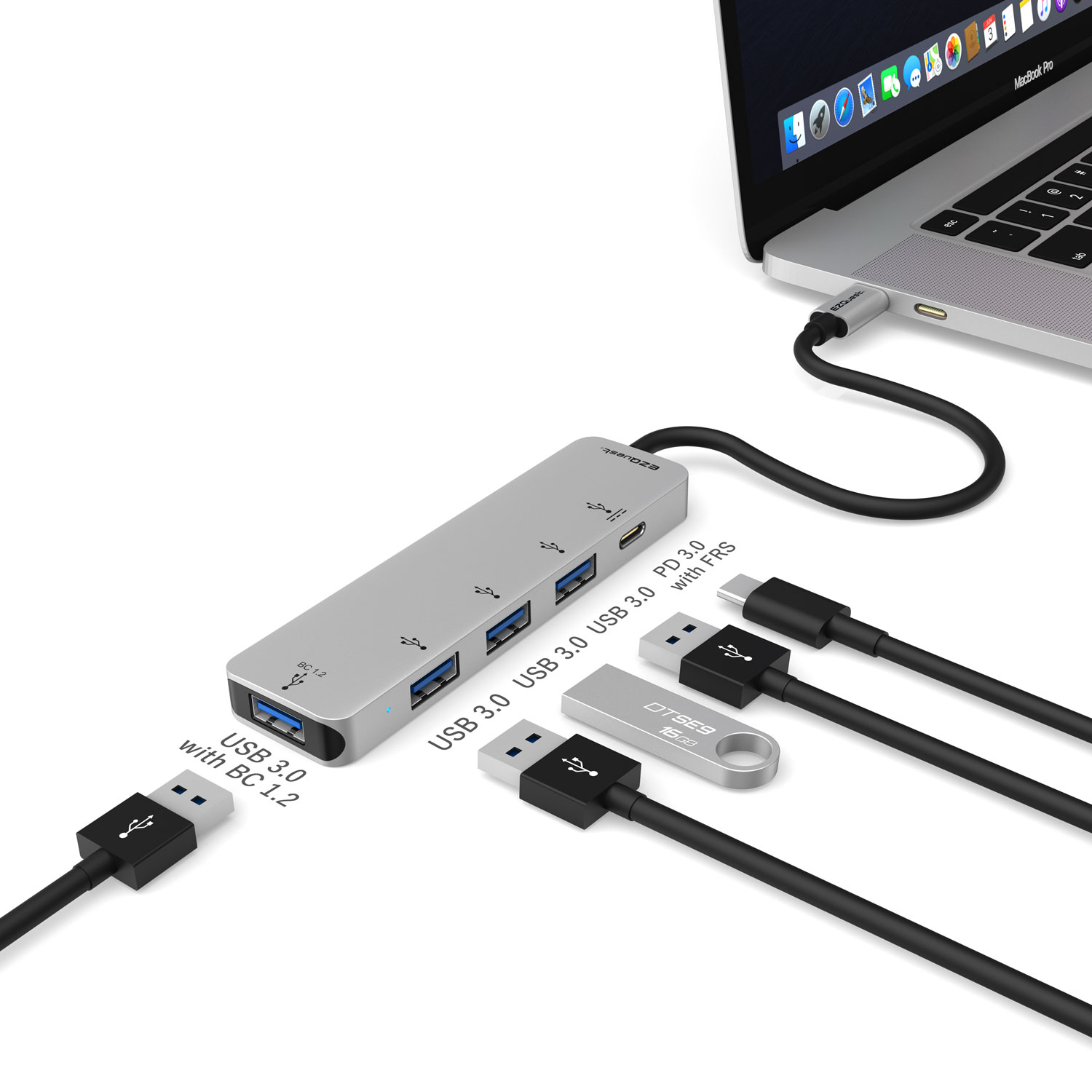 Ventileren Sijpelen Merchandiser 4-Port USB 3.0 Hub Adapter with USB-C PD 3.0