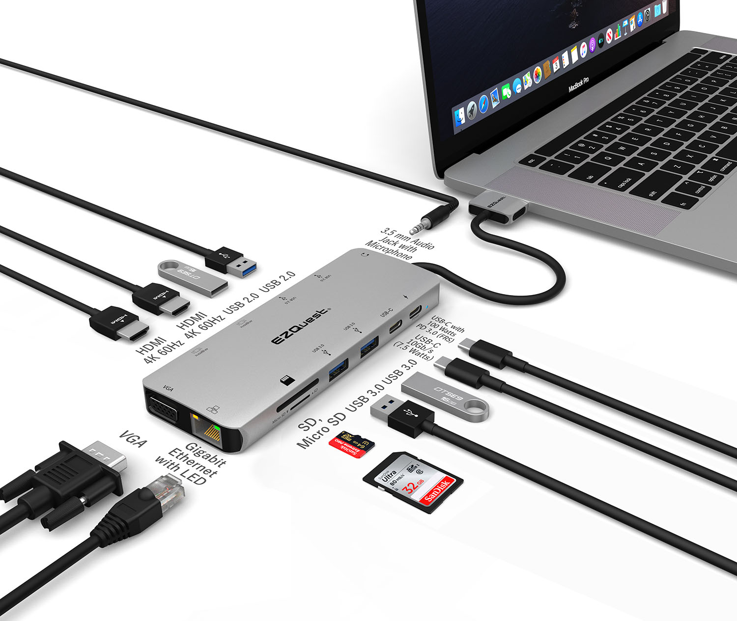 5 en 1 Micro SD + SD + USB 3.0 + USB 2.0 + Port micro USB vers USB
