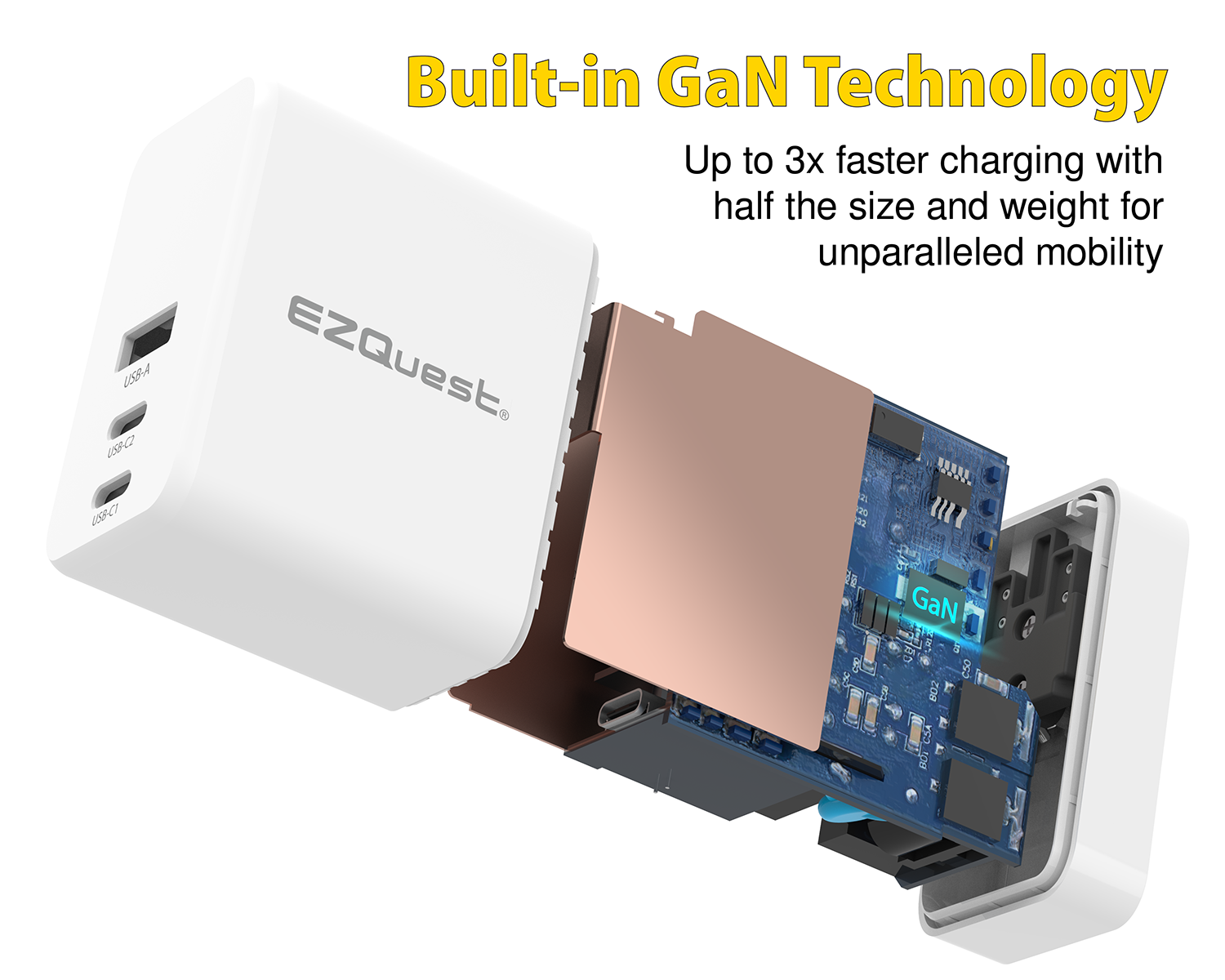 Cargador de pared Gan 45W USB-C Power Delivery ™ 3.0 y USB-A de