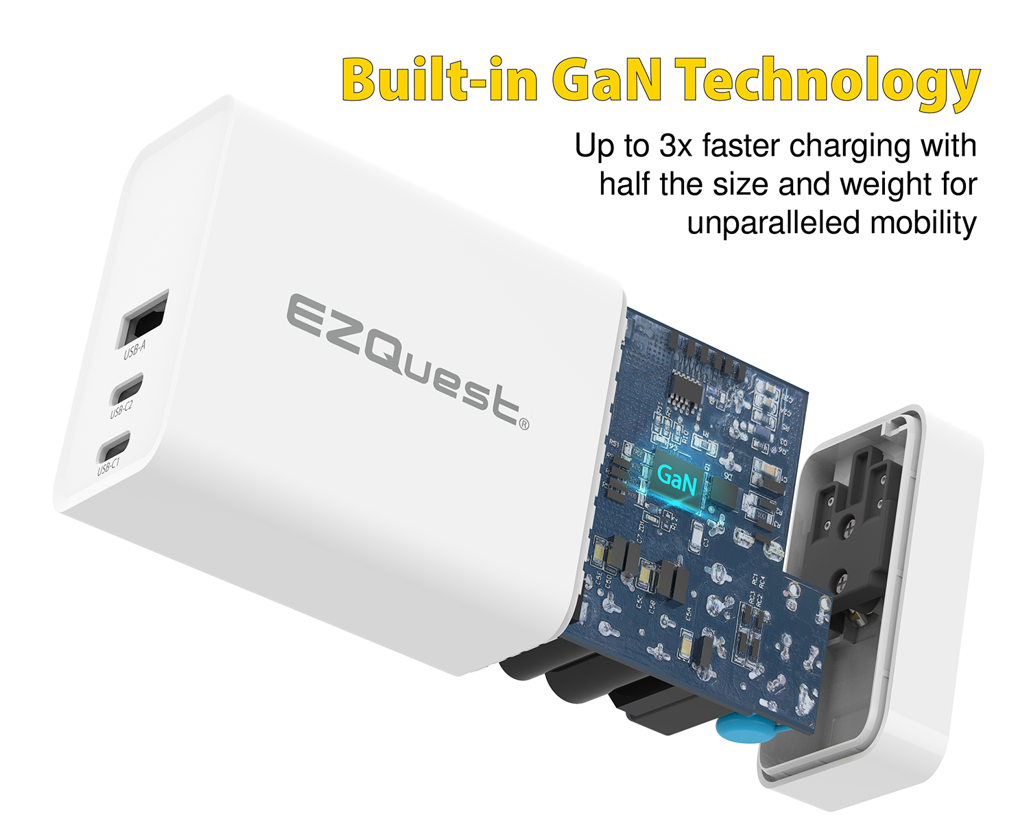 Chargeur mural GaN 120W USB-C Power Delivery ™ 3.0 & USB-A charge rapide  câble